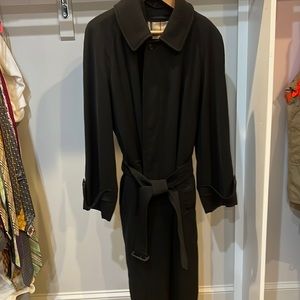 Genuine Burberry long black trench coat.